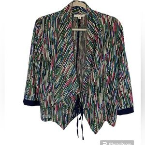 ALBERTO MAKALI Knit Tie Front Cardigan Jacket Size XL Pink Blue Green